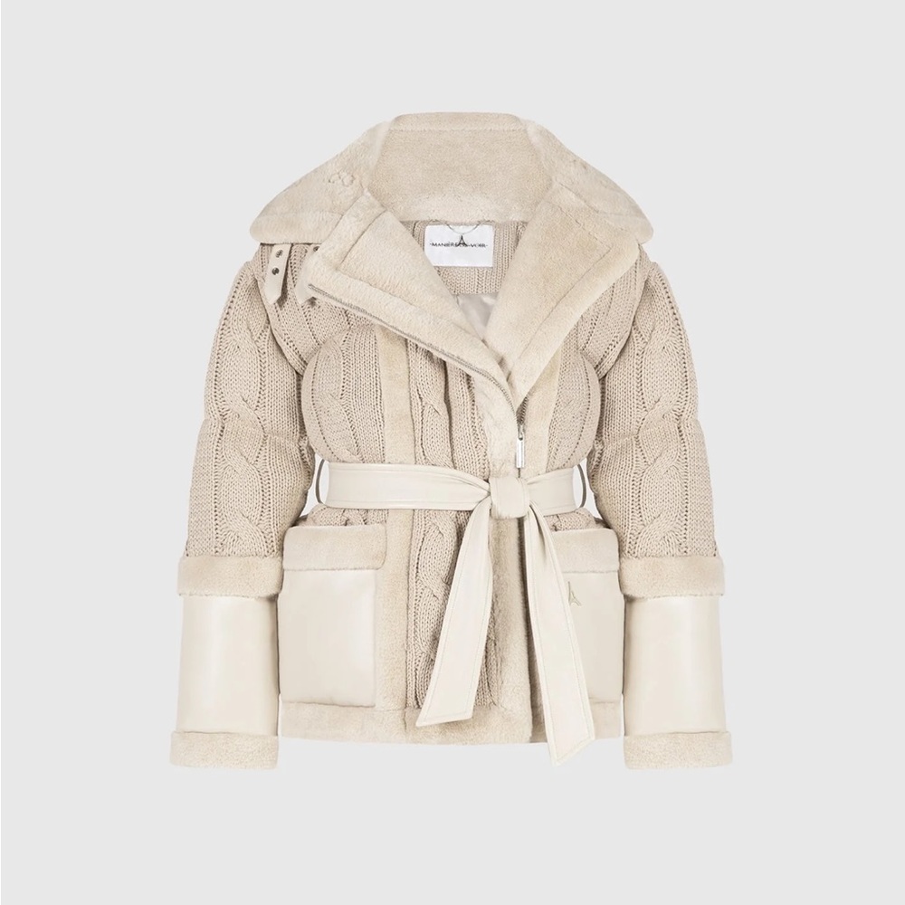 Manière De Voir Cableknit Puffer Jacket With Belt